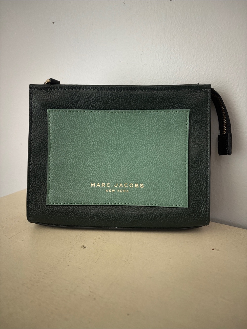 Marc Jacobs Black Leather Pouch with Green Front Panel